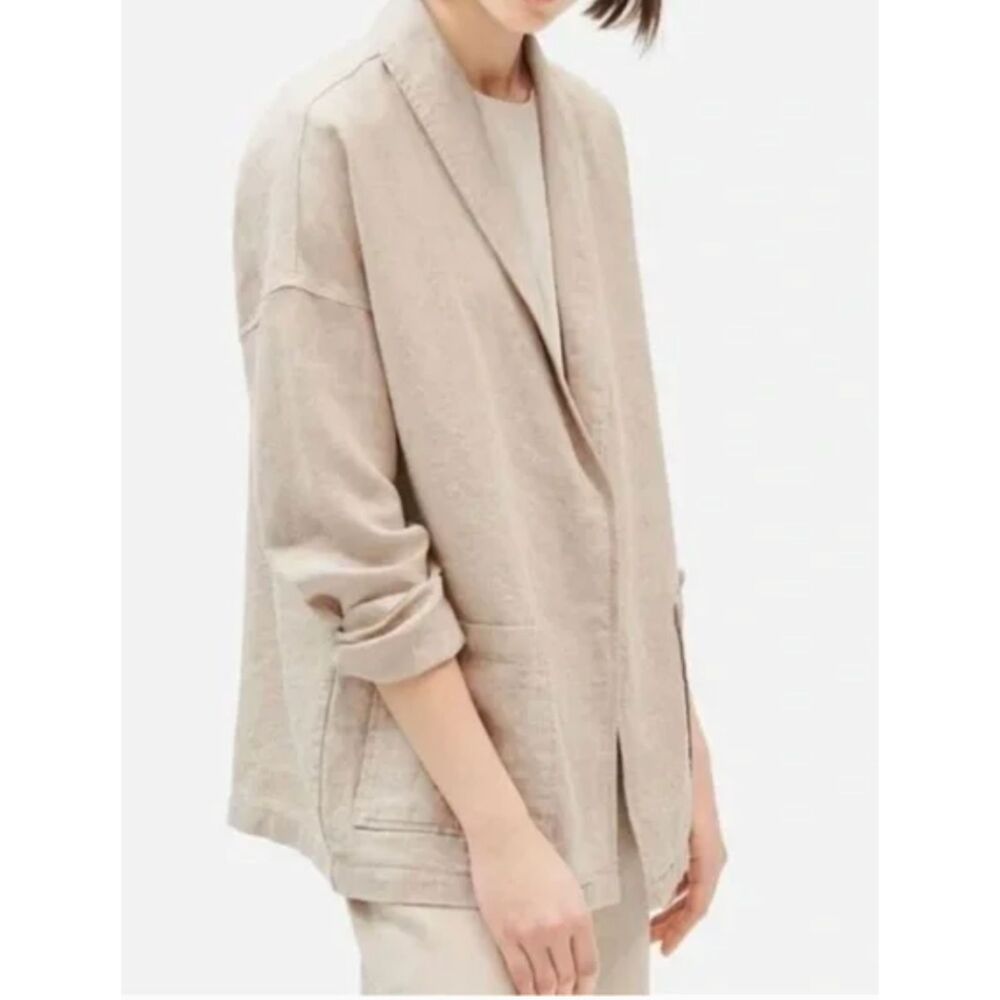 Eileen Fisher Women's 100% organic Linen Blazer open front jacket Beige Size 2x